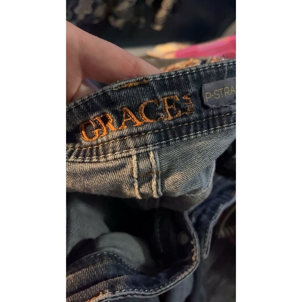 Grace In LA Embroidered Denim Jeans SZ 19 - Picture 2 of 5